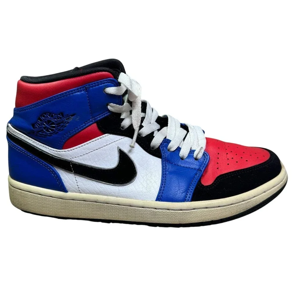 Nike Air Jordan 1 Mid Top 3 Men 8.5 Red‎ Blue Retro Basketball 554724-124